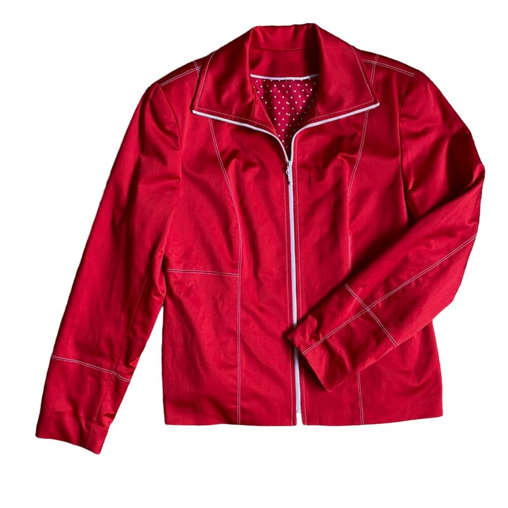 Vintage Women's Jacket 70s Red Satin made in USA size *10 Rockabilly Bright